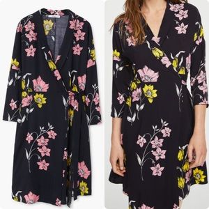 MANGO Black Floral Wrap Kimono Dress